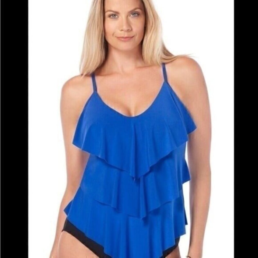 MagicSuit swimsuit tankini top rita ruffle  in cobalt blue size 10 NWT